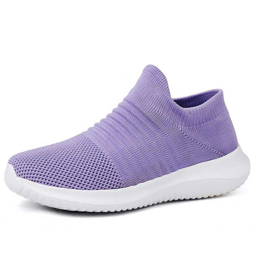 Women's purple flyknit stripe texture sock like entry slip on shoe sneaker 01